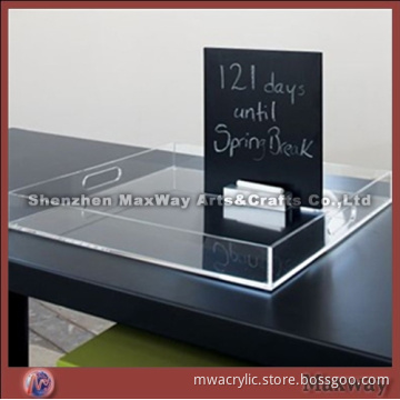 Pure Clear Square 4mm Thickness High Grade Acrylic Tray with Handle
